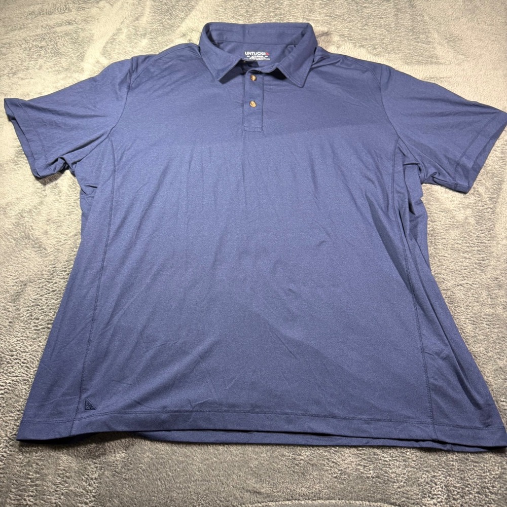 UNTUCKit Clavidor Navy Blue Performance Polo Shirt Mens XXL 31436 Short Sleeve